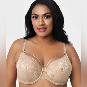 Curvy couture tulip  strappy push up bra in tan nwt 34 ddd
